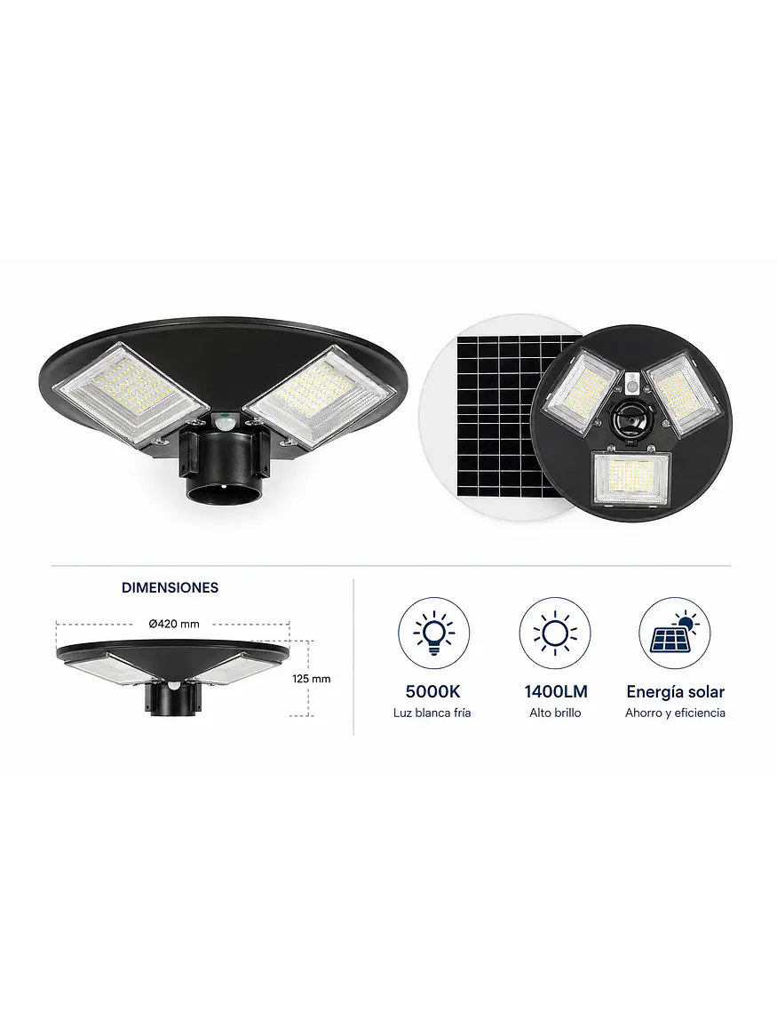 Kit Pagoda Solar S07 150W Luz Fría + Poste 3 Metros 2