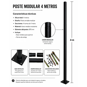 Poste Metálico Armable 4 Metros Ø76 mm