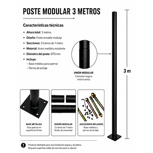 Poste Metálico Galvanizado 3 Metros Ø76mm