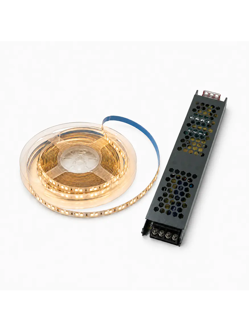 Kit Cinta LED 12V Luz Cálida 5 Metros IP20 + Fuente 100W 1