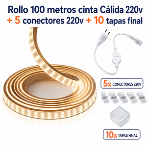 Cinta LED 220V Luz Cálida IP65 Rollo 100M
