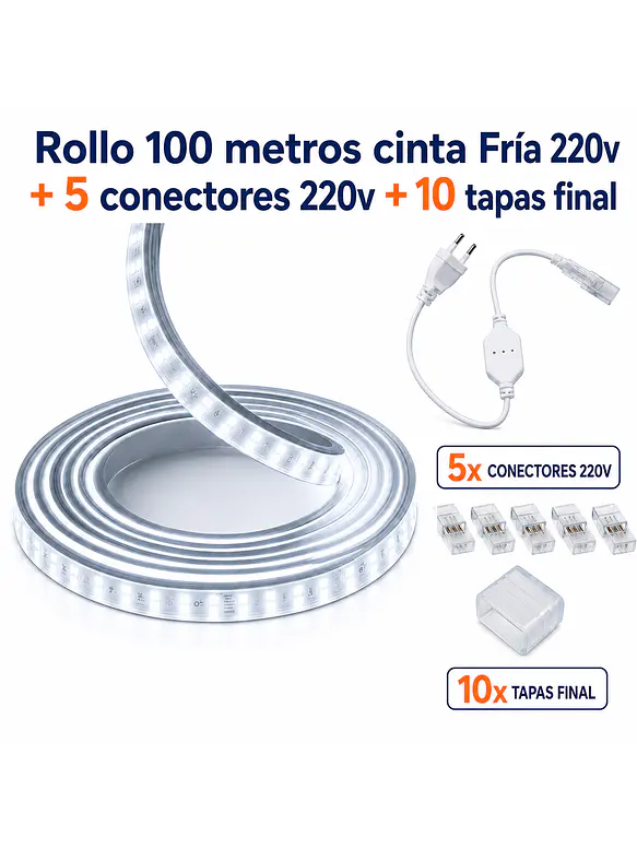 Cinta LED 220V Luz Fría IP65 Rollo 100M 1