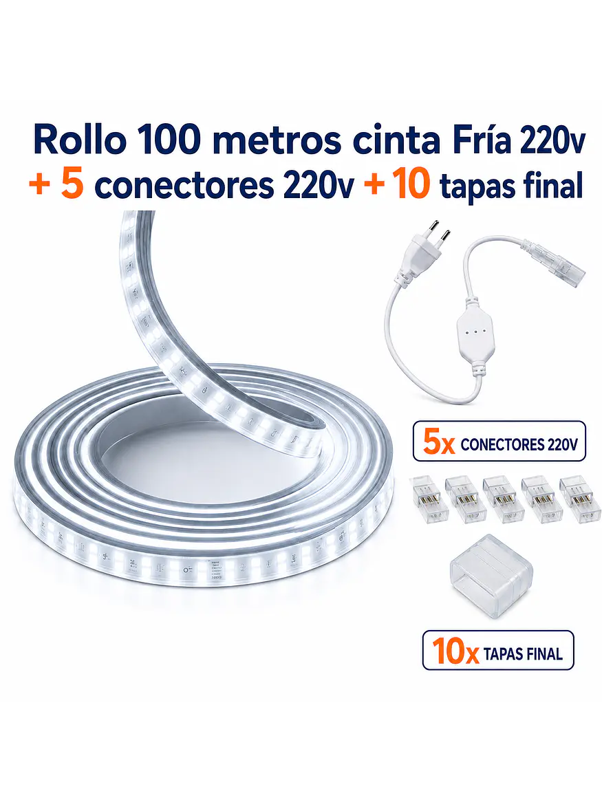 Cinta LED 220V Luz Fría IP65 Rollo 100M 1