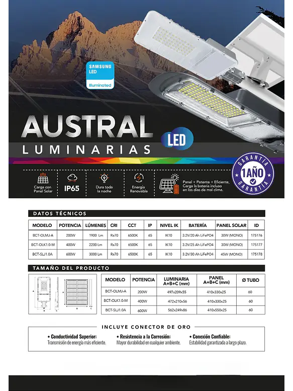 Luminaria Solar Austral 400W Luz Fría 6500K IP65 IK10 (LIQUIDACIÓN) 8
