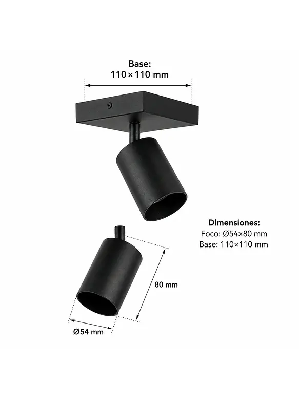 Foco Sobrepuesto Muro/Techo Negro Simple GU10 Dirigible 3