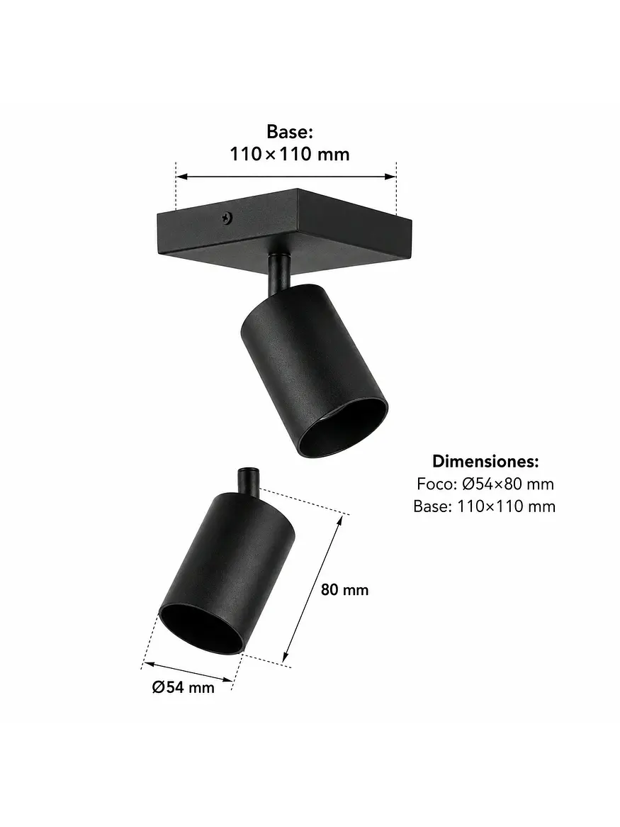 Foco Sobrepuesto Muro/Techo Negro Simple GU10 Dirigible 3