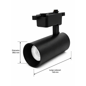 Foco Riel Monofásico LED 20W Negro Luz Neutra