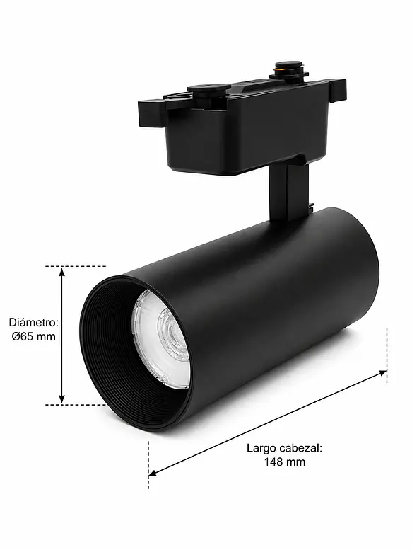 Foco Riel Monofásico LED 20W Negro Luz Cálida 4