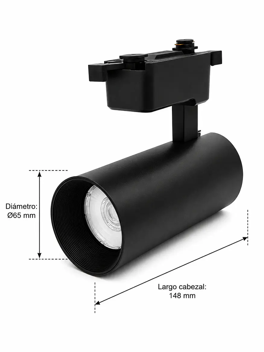 Foco Riel Monofásico LED 20W Negro Luz Cálida 4