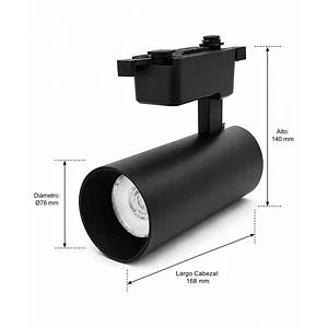 Foco Riel Monofásico LED COB 30W Negro Luz Neutra