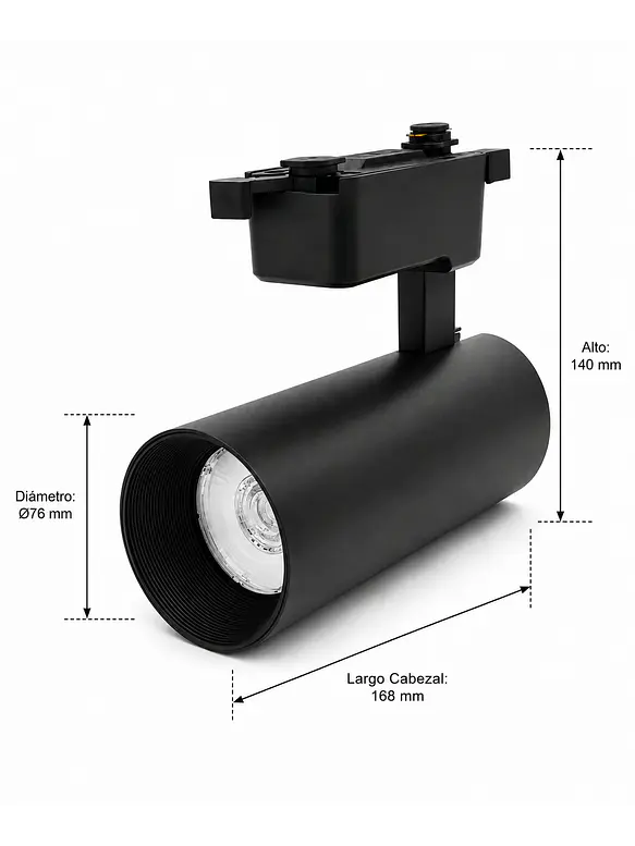 Foco Riel Monofásico LED COB 30W Negro Luz Cálida  4