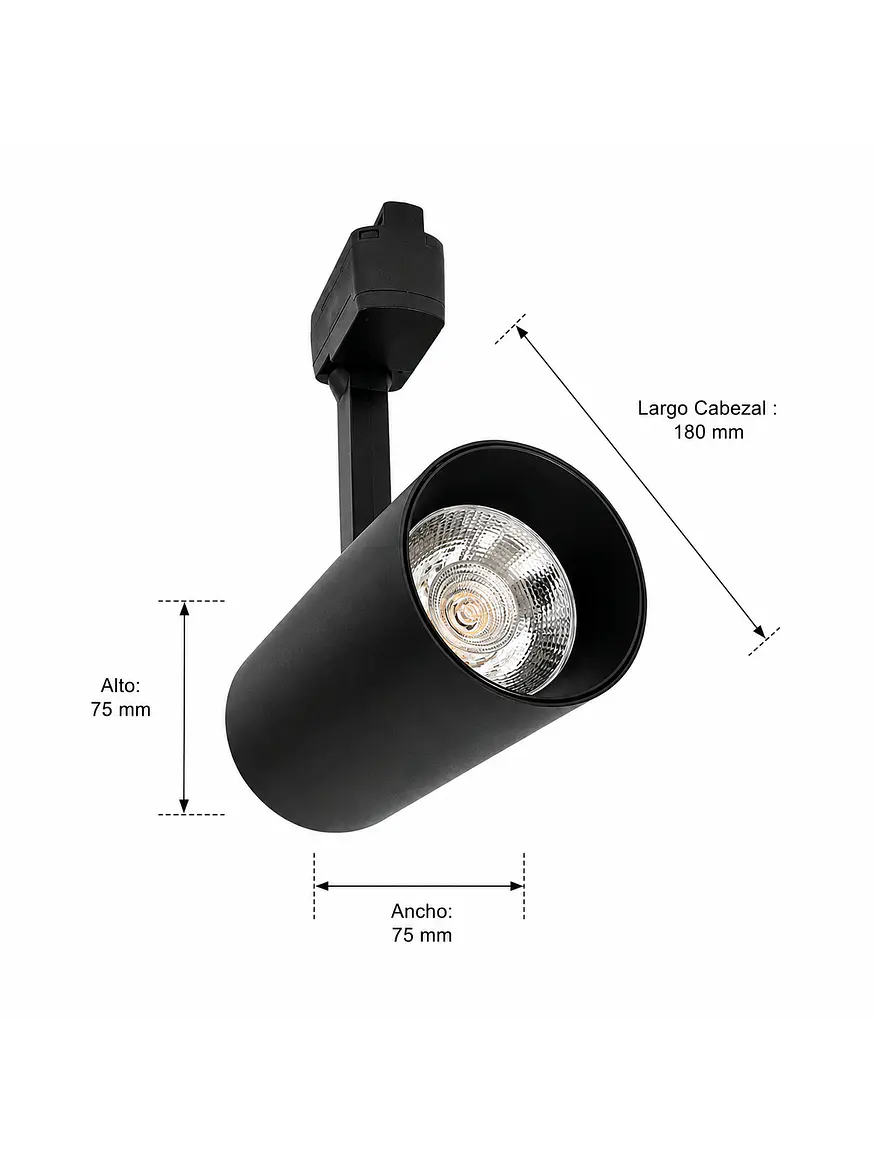 Foco para Riel Monofásico LED 30W Negro Luz Fría 3