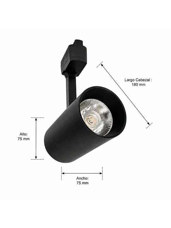 Foco para Riel Monofásico LED 30W Negro Luz Cálida 3
