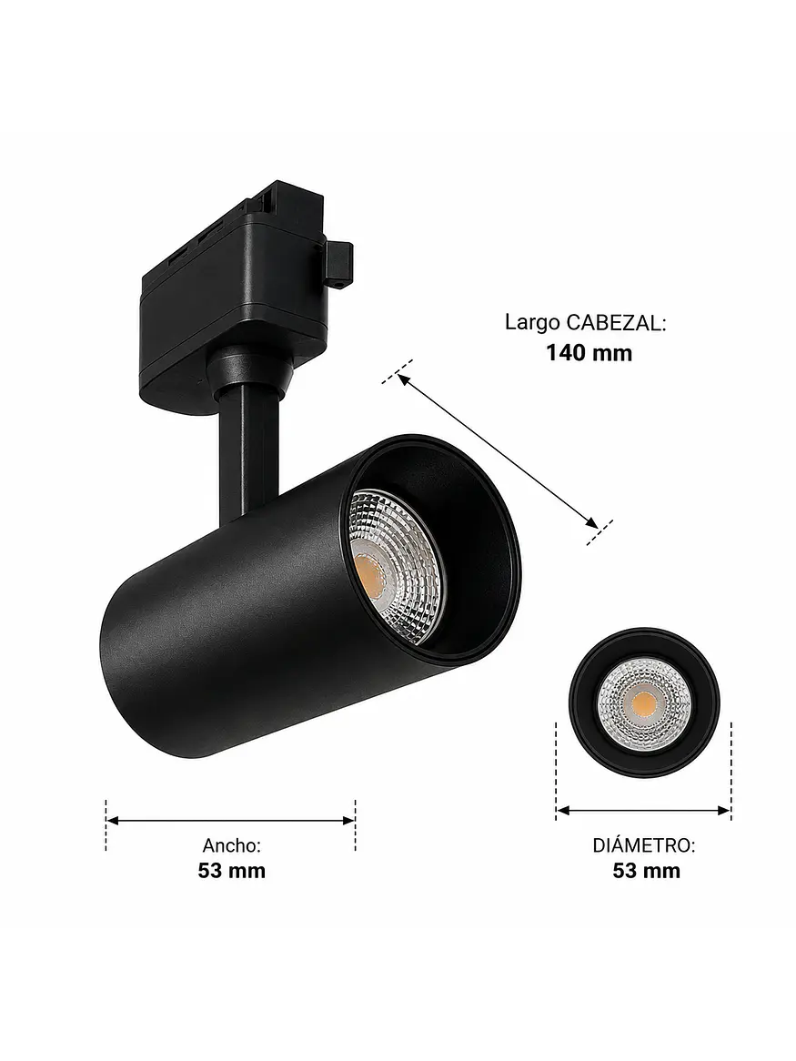 Foco para Riel Monofásico LED 10W Negro Luz Fría 6