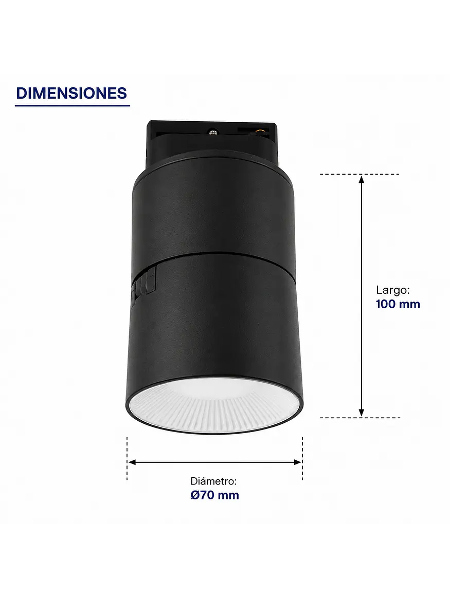 Foco Riel Monofásico LED 12W Negro Luz Cálida 3