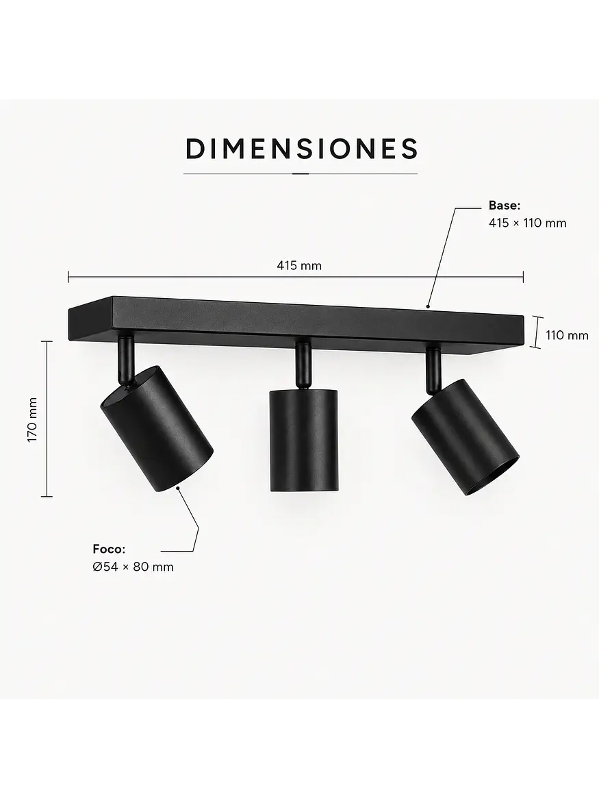 Foco Sobrepuesto Muro/Techo Negro Triple GU10 Dirigible 3