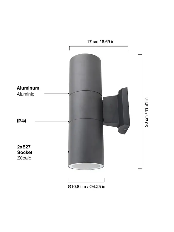 Aplique Muro Exterior Bidireccional 2xE27 IP44 Negro (LIQUIDACION) - Última Unidad 2