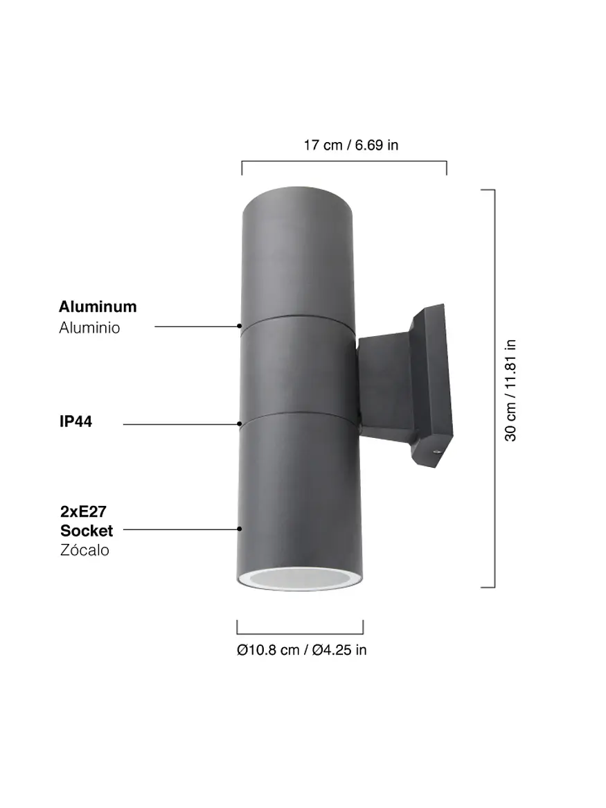Aplique Muro Exterior Bidireccional 2xE27 IP44 Negro (LIQUIDACION) - Última Unidad 2