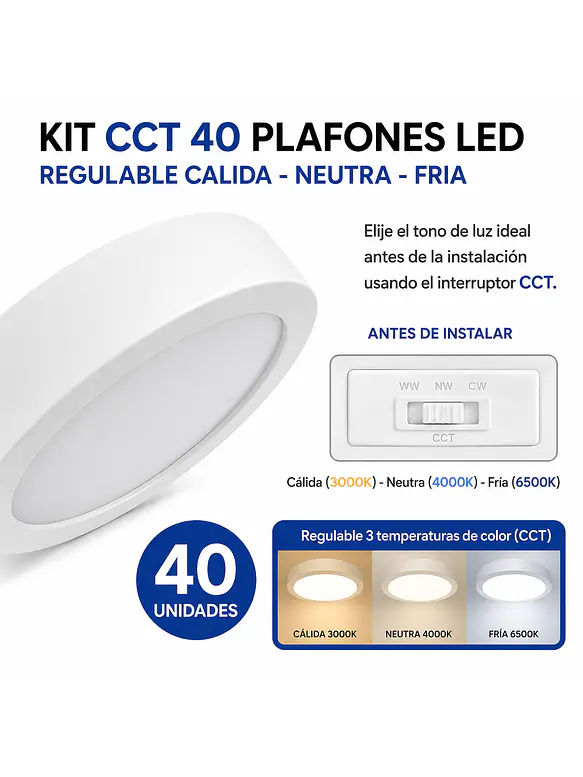 KIT 40 Plafones LED Sobrepuestos 12W 3CCT (LIQUIDACIÓN) 1