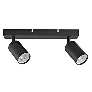 Pack Foco Sobrepuesto Doble Negro + 2 Ampolletas GU10 LED 5,5W Luz Cálida 3000K IP20