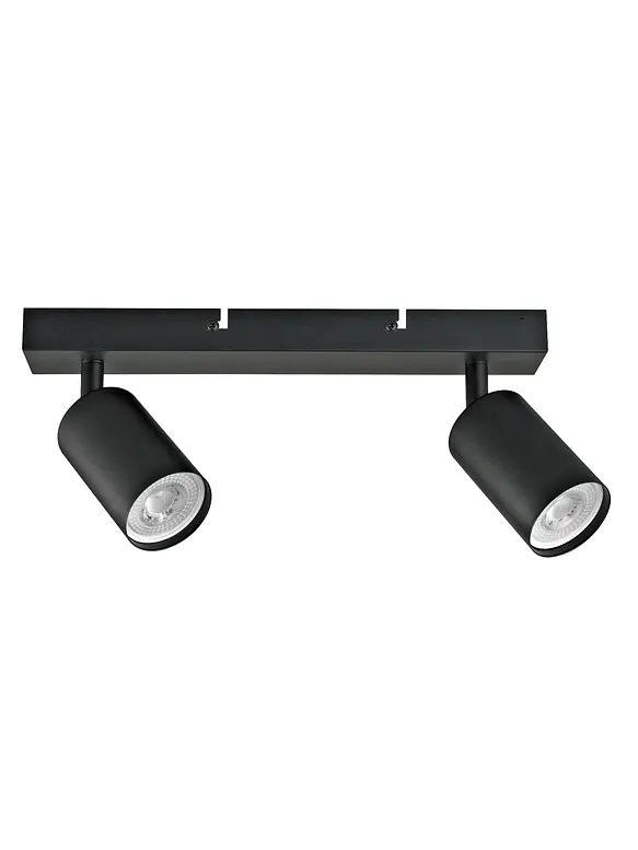 Pack Foco Sobrepuesto Doble Negro + 2 Ampolletas GU10 LED 5,5W Luz Cálida 3000K IP20 1