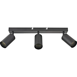 Pack Foco Sobrepuesto Triple Negro + 3 Ampolletas GU10 LED 5,5W Luz Cálida 3000K IP20