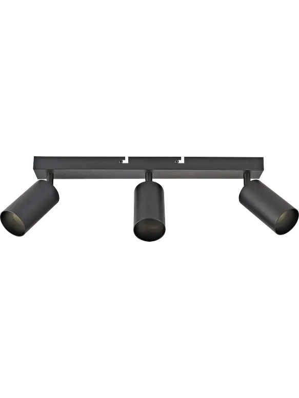 Pack Foco Sobrepuesto Triple Negro + 3 Ampolletas GU10 LED 5,5W Luz Cálida 3000K IP20 1