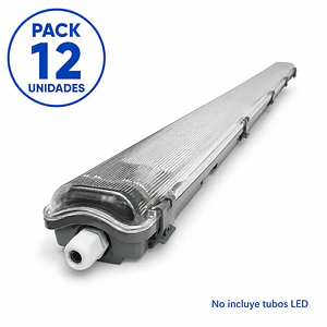 Pack 12 Luminarias Estancas IP65 para 2 Tubos LED T8 120 cm