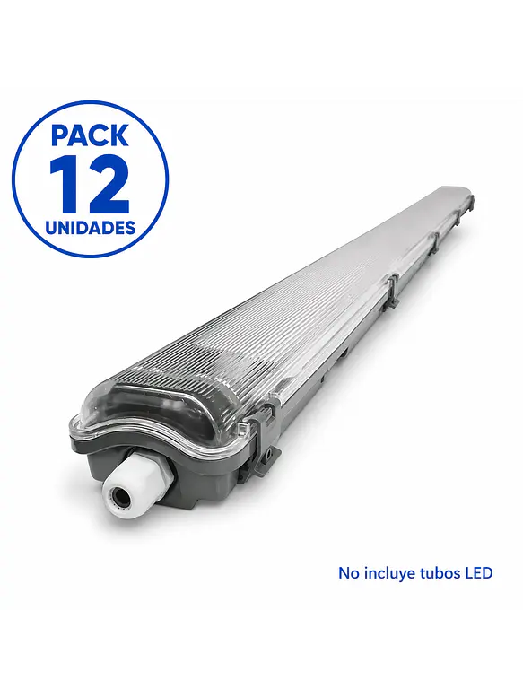 Pack 12 Luminarias Estancas IP65 para 2 Tubos LED T8 120 cm 1