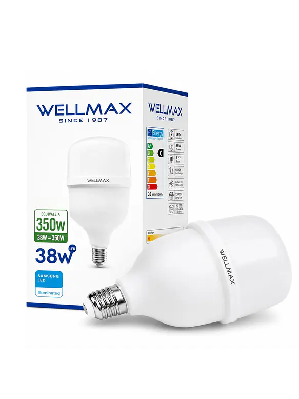Ampolleta LED Hammer EcoLite T115 Wellmax 38W 3600Lm Luz Fría 6500K E27 SEC 1