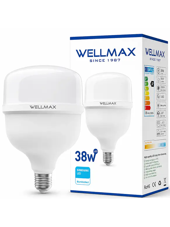 Ampolleta LED Hammer EcoLite T115 Wellmax 38W 3600Lm Luz Fría 6500K E27 SEC 3