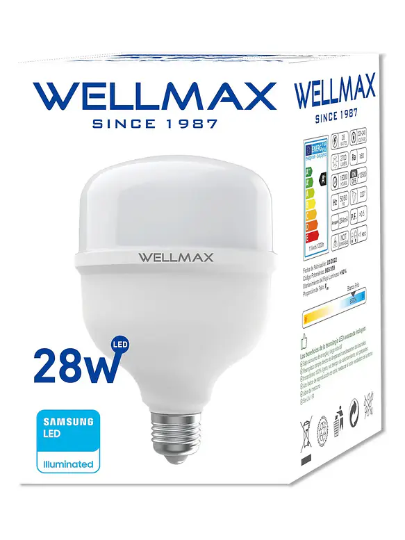 Ampolleta LED Hammer EcoLite T100 Wellmax 28W 2700Lm Luz Fría 6500K E27 SEC 1