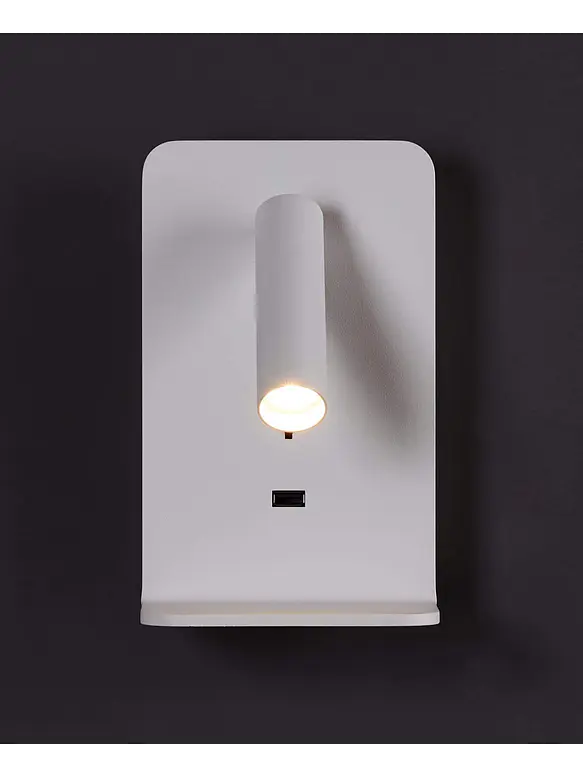 Aplique LED de Lectura ROBLAN FIXION 8W 870Lm Luz Cálida 3000K Blanco con USB-A + USB-C y Estante 2