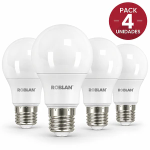 PACK 4 Ampolletas LED E27 ROBLAN 5W 470Lm Luz Neutra 4000K SEC