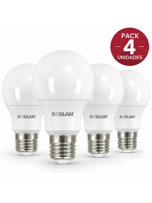 PACK 4 Ampolletas LED E27 ROBLAN 5W 470Lm Luz Neutra 4000K SEC 1