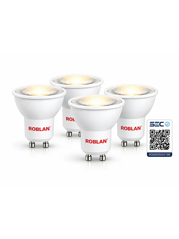 PACK 4 Ampolletas LED GU10 ROBLAN 3,5W 360Lm Luz Cálida 3000K 110° 1