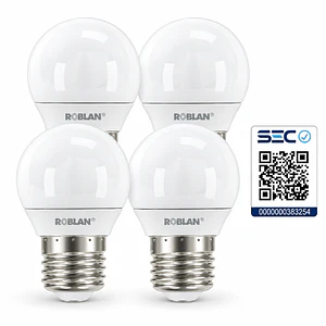 PACK 4 Ampolletas LED Esféricas E27 ROBLAN 5W Luz Fría 6500K