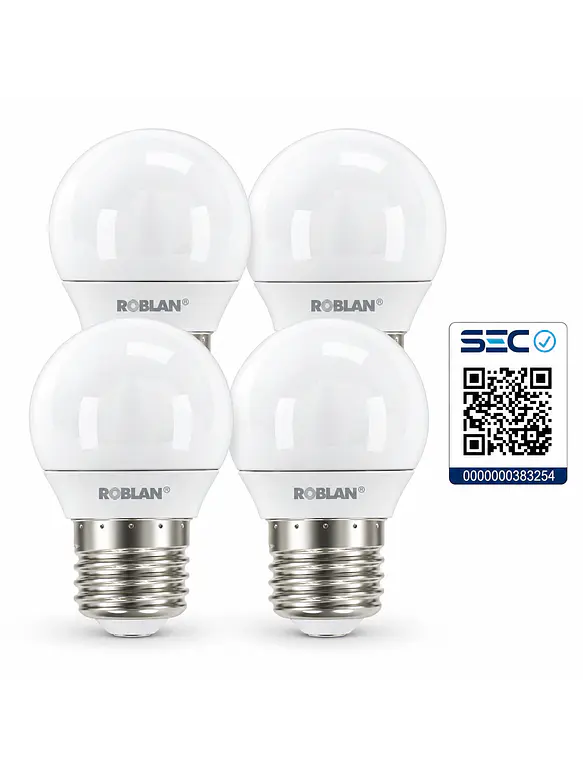 PACK 4 Ampolletas LED Esféricas E27 ROBLAN 5W 500Lm Luz Fría 6500K 1