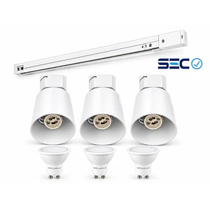 PACK Riel Monofásico Blanco 1 Metro + 3 Focos + 3 Ampolletas GU10 8W Luz Cálida 3000K