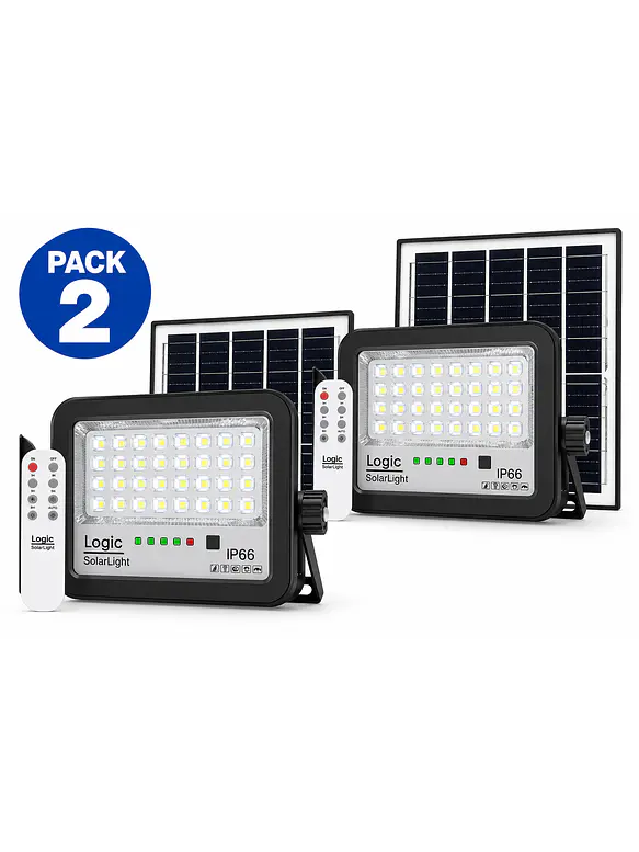 PACK 2 Proyectores Solares LED EcoLuz 50W 700Lm Luz Fría 6500K IP66 1