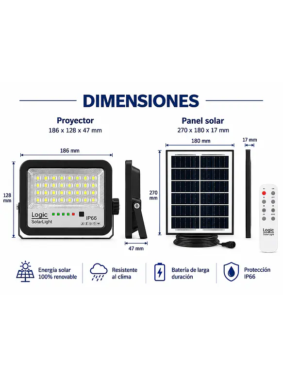PACK 2 Proyectores Solares LED EcoLuz 50W 700Lm Luz Fría 6500K IP66 3
