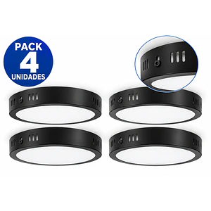 PACK 4 Plafones LED Sobrepuestos Redondos Negros 18W Ø215mm