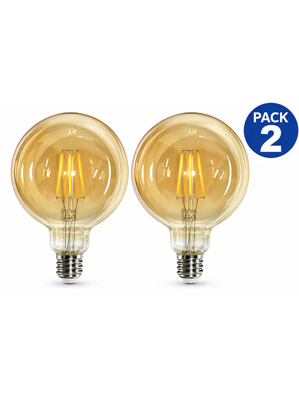 PACK 2 Ampolletas LED Vintage Filamento G125 8W 800Lm Luz Cálida Ámbar 2500K E27 1