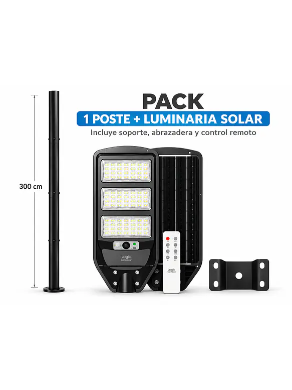 PACK Luminaria Solar S02 NEW 150W 1400Lm Luz Fría 6500K IP65 + Poste 3 Metros 1