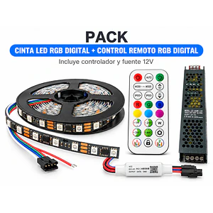 PACK Cinta LED RGB Digital 5050 5m 12V Bluetooth + Fuente
