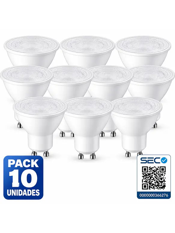 Pack 10 Ampolletas LED GU10 6W 438Lm Luz Cálida 3000K 40° 1