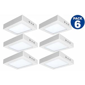 PACK 6 Plafones LED Sobrepuestos Cuadrados 12W 960Lm Luz Cálida 3000K IP20