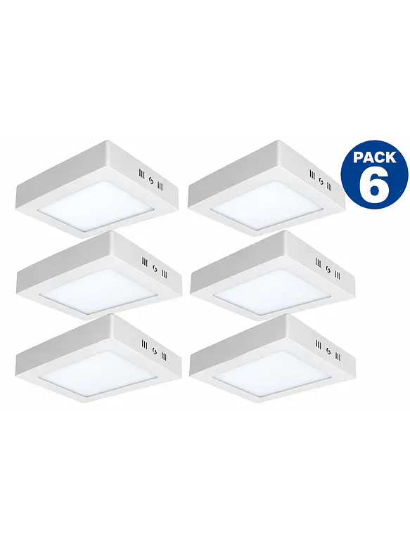 PACK 6 Plafones LED Sobrepuestos Cuadrados 12W 960Lm Luz Cálida 3000K IP20 1