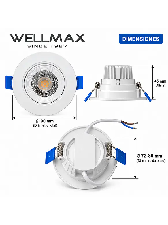 Pack 4 Downlight LED Wellmax Eagle Eye 7W 595Lm 3000K 2
