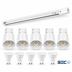 PACK Riel Monofásico 2 Metros + 5 Focos Blanco + 5 Ampolletas LED GU10 6W Luz Cálida 3000K SEC